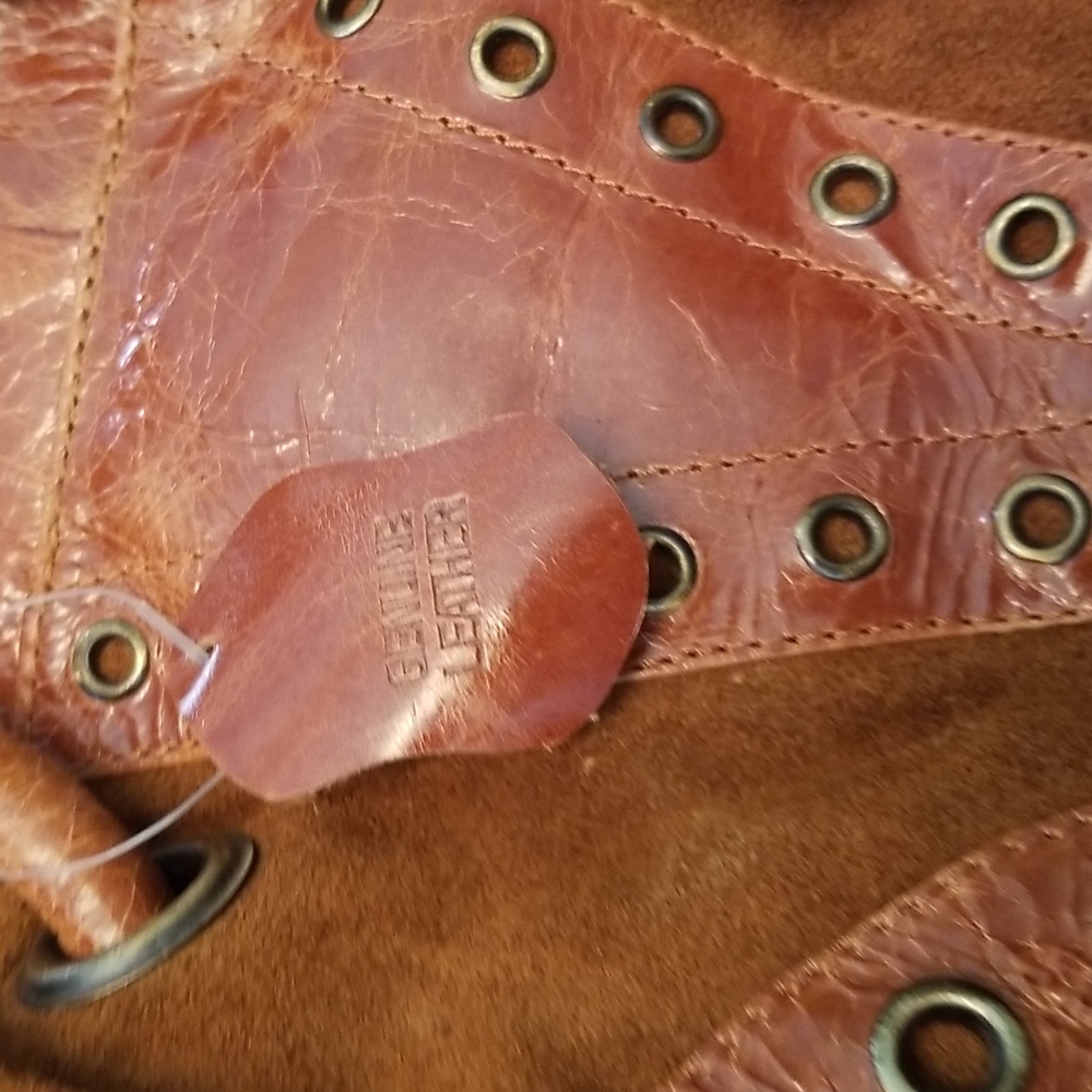 Le Chic Tan Leather And Suede Bucket Style Purse! View 3